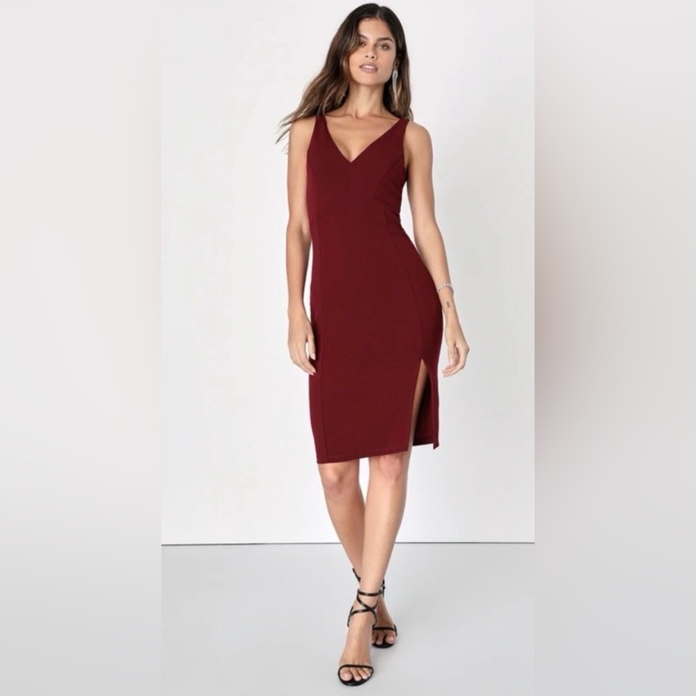 Lulus Iconic Moment Bodycon Midi Dress Small Plum Purple